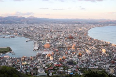 akşam, Hokkaido, Japonya, Mt. Hakodate görünümünden cityscape