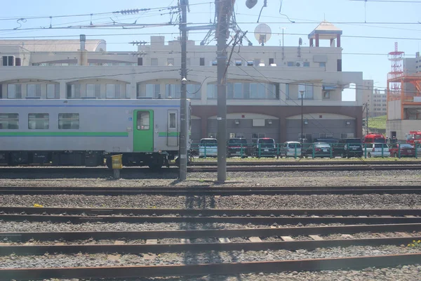 Weergave van trein venster van Sapporo Hakodate — Stockfoto