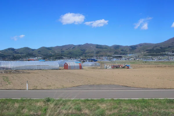 Weergave van trein venster van Sapporo Hakodate — Stockfoto