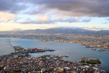 Süper cityscape görünümü mt. Hakodate, Hokkaido, Japonya