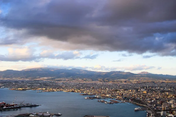 Városképet gazdagító épületnek szánták kilátás Mt. Hakodate esti, Hokkaido, Japán — Stock Fotó