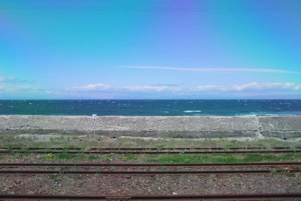 Vonat ablakról a Sapporo Hakodate — Stock Fotó