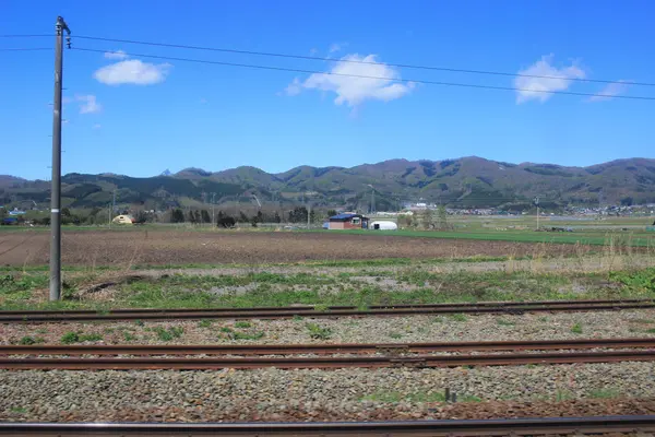 Weergave van trein venster van Sapporo Hakodate — Stockfoto