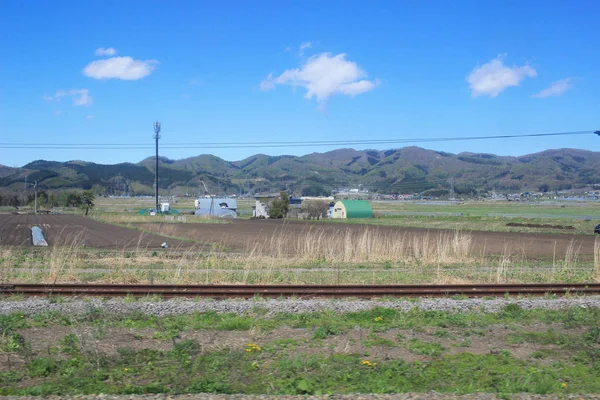 Blick auf das Zugfenster von Sapporo nach Hakodate — Stockfoto
