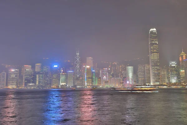 Χονγκ Κονγκ Cityscape Νύχτα Στο 2018 — Φωτογραφία Αρχείου
