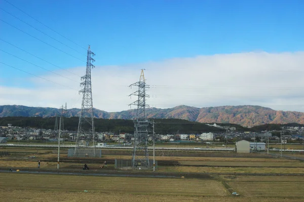 La vista del tren del paisaje o campo de Japón — Foto de Stock