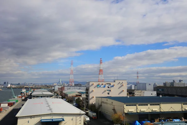 Hanshin Otoyolu Osaka Limanı manzarası — Stok fotoğraf