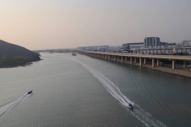 23 Kasım 2019, Hong Kong Zhuhai Macau Köprüsü manzaralı. 