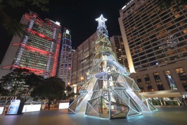 27 Aralık 2019 Noel ağacı Hong Kong 'un merkez bölgesinde.,