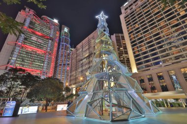 27 Aralık 2019 Noel ağacı Hong Kong 'un merkez bölgesinde.,