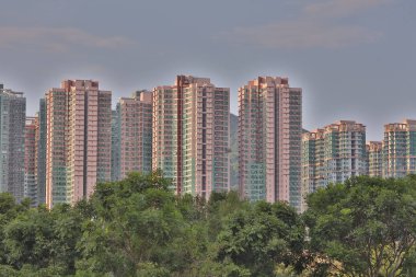 28 Ocak 2020 Hang Hau bölgesi, TKO Hong Kong. Şehrin aşağısında, 