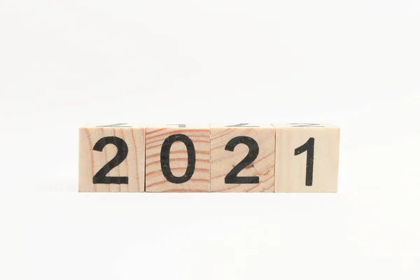 2021 New Year Greeting Card Template 2021 Wooden Cubes — Stock Photo, Image