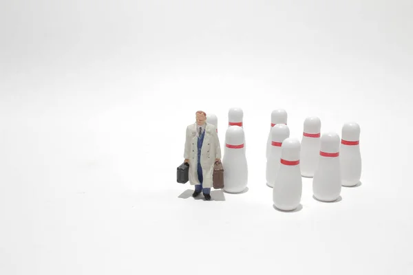 Tiny Business People Figurines Bowling Ball — Stock Photo, Image