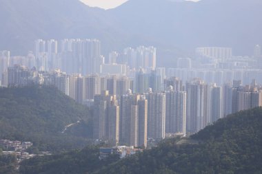13 Nisan 2020 'de Doğu Kowloon Hk' un üst görüntüsünden.