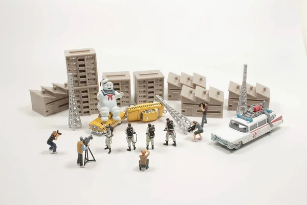 Linha Popular Brinquedos Construção Plástico Figurines Ghostbusters White Back Ground — Fotografia de Stock