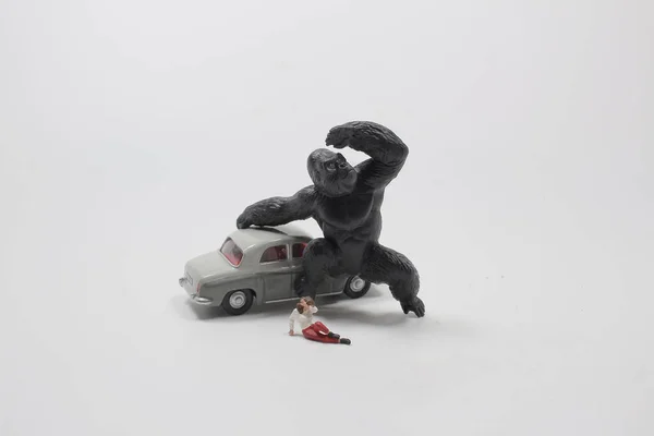 Escala Ataque Macaco Carro Divertido Mini Mundo — Fotografia de Stock