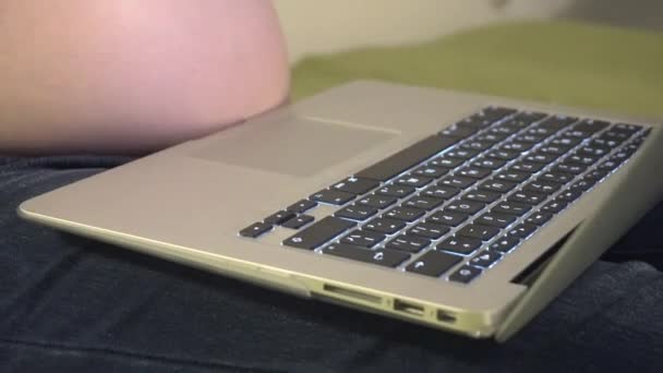 Gravid kvinna använder en dator — Stockvideo