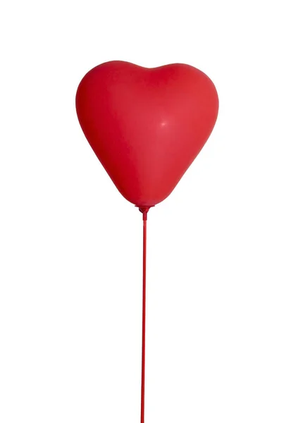 Balão Vermelho Forma Coração Brancofundo — Fotografia de Stock
