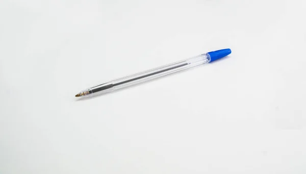 Glass handle plastic pen on a white background — 스톡 사진