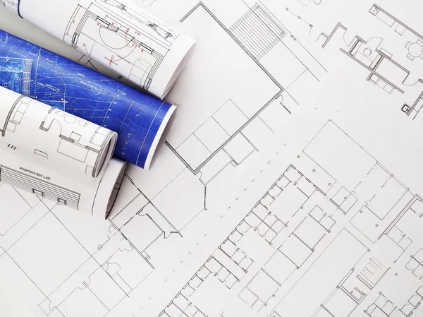 桌上的蓝图 — 图库照片