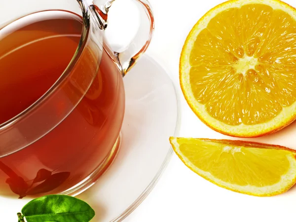 Chá com laranja close-up — Fotografia de Stock