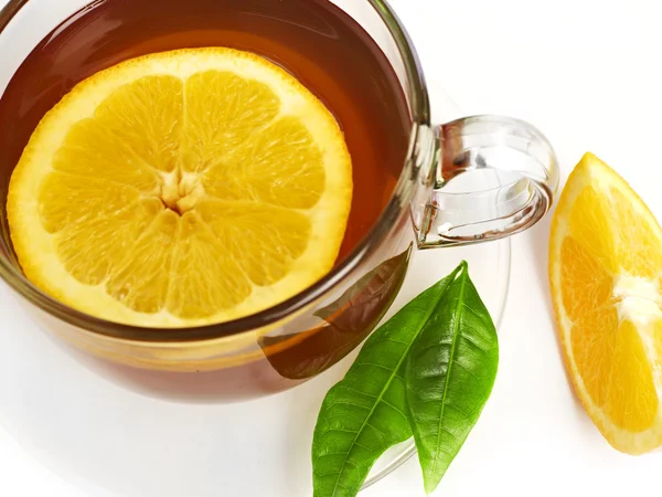 Chá com laranja close-up — Fotografia de Stock