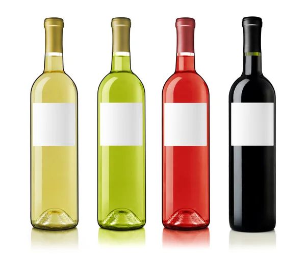 Garrafas de vinho com etiquetas sortimentos — Fotografia de Stock
