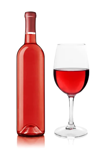 Botella y copa de vino rosa — Foto de Stock