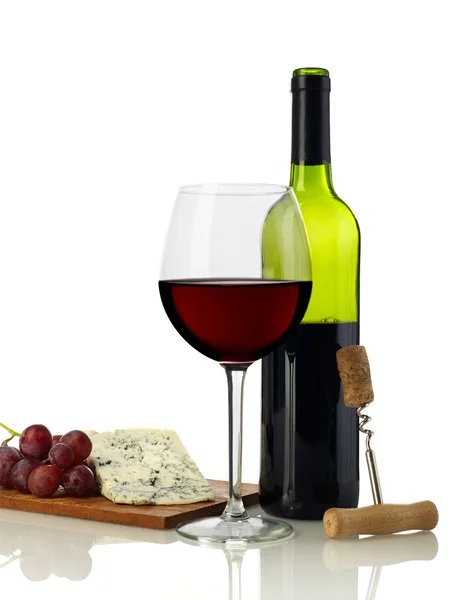Red wine, grapes and cheese — Stock Photo, Image