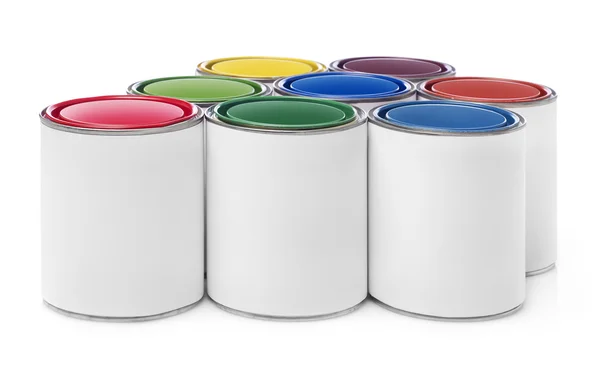 Multi-colored paint cans — Stock fotografie