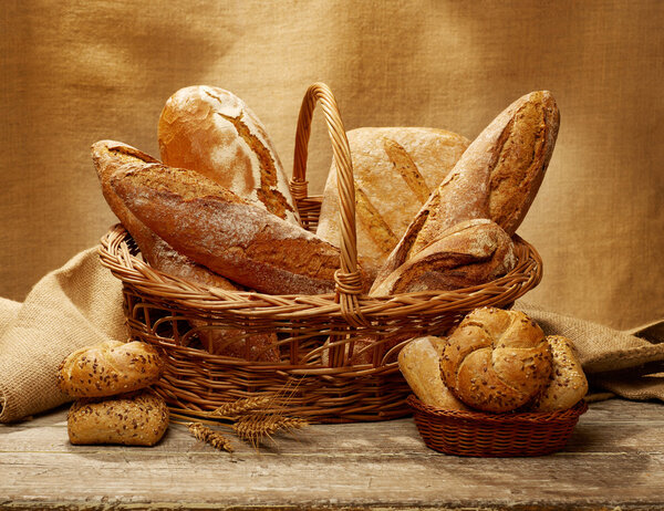 Bread selection in a basket