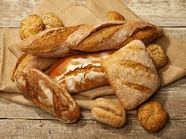 Bread selection aerial view — Stockfoto