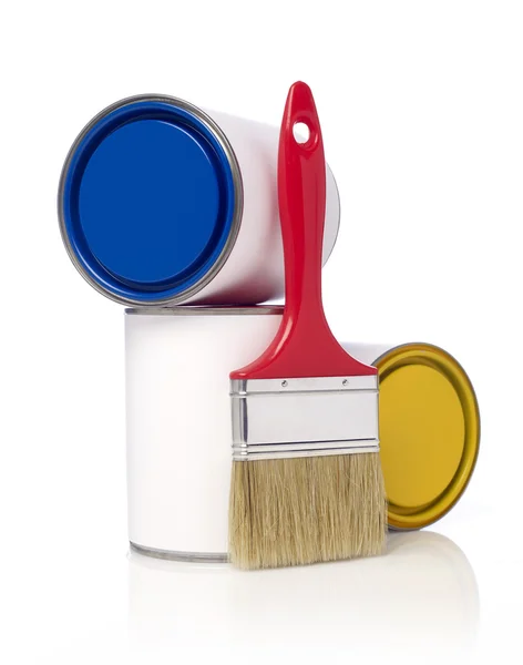 Fırça ve boya kutular — Stok fotoğraf