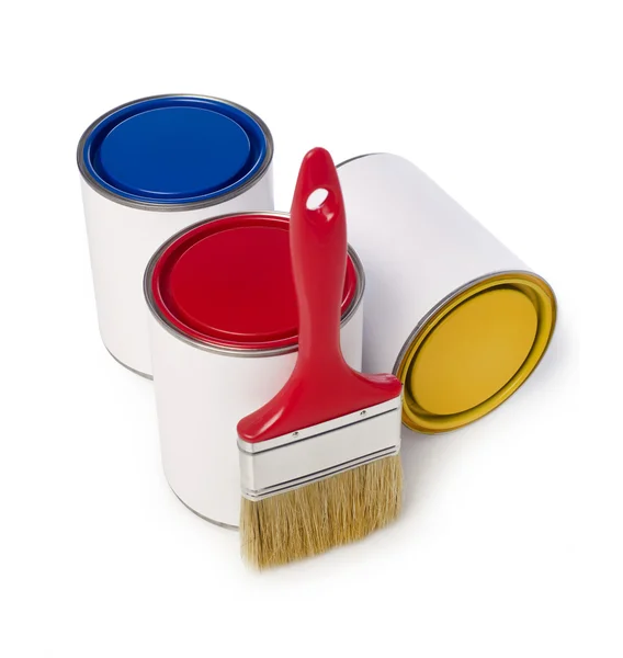 Fırça ve boya kutular — Stok fotoğraf