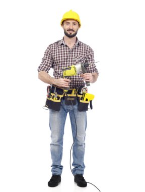 Beyaz üzerine matkap ile marangoz