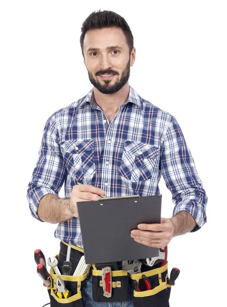 Handyman tomando conhecimento — Fotografia de Stock