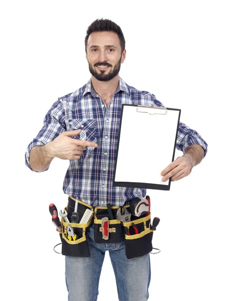 Handyman with clipboard — Stock Photo, Image