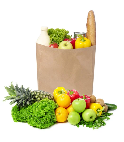 Brown paper bag full with groceries Stock Photo