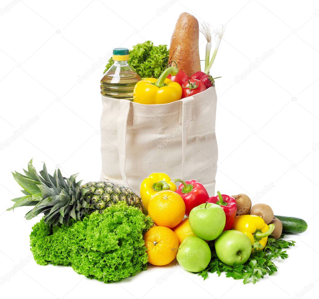 Groceries bag, fruits and vegetables