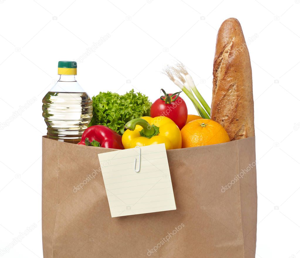 Shopping list on groceries bag
