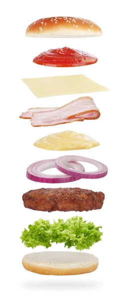 Ingrédients pour hamburgers sur blanc — Photo