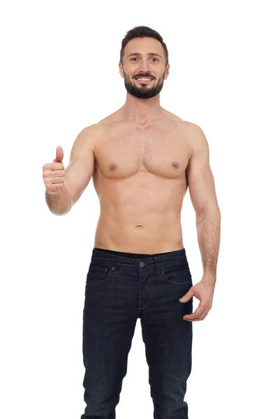 Uomo senza camicia su bianco — Foto Stock