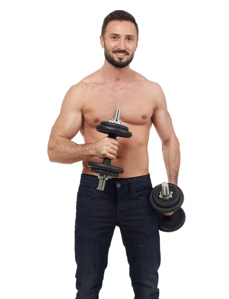 Man with weights — Stock Photo, Image