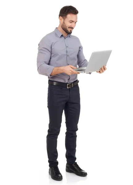 Hombre alegre con portátil —  Fotos de Stock