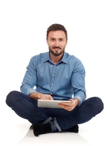Cheerful man with digital tablet — Stock Photo, Image