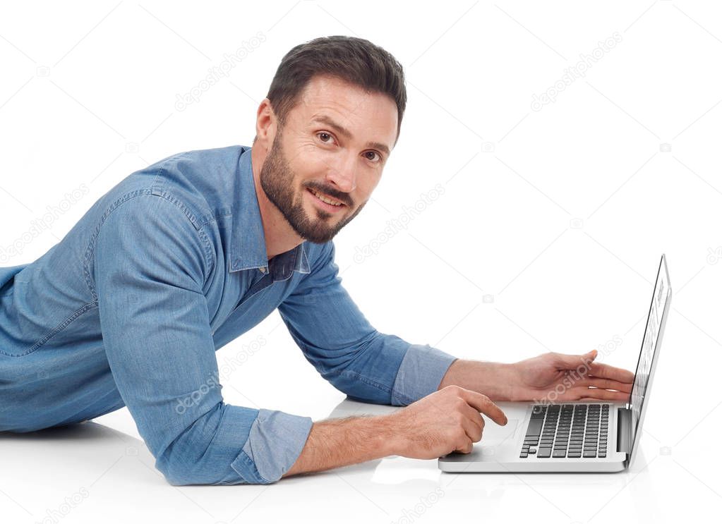Cheerful man with laptop