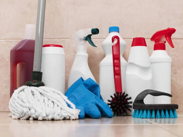 Cleaning equipment in the bathroom — Stock Photo, Image