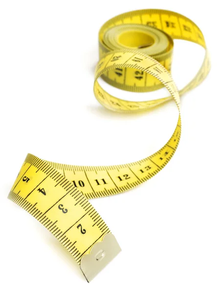Nastro di misurazione giallo su bianco — Foto Stock