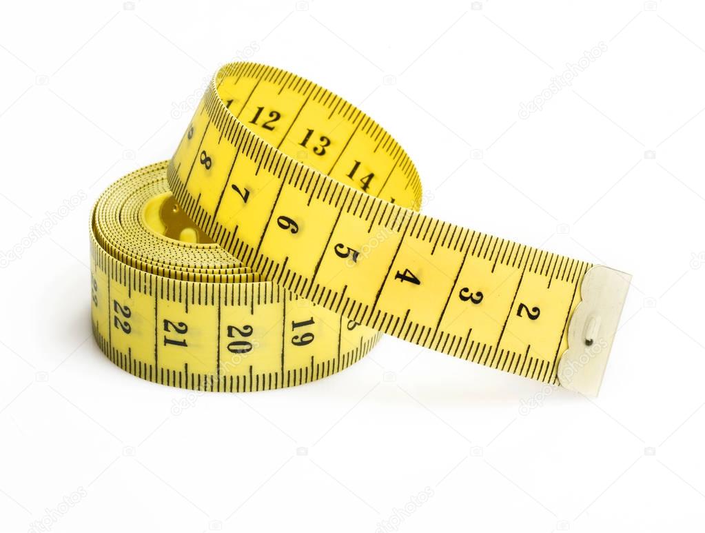 Yellow measuring tape in centimeters