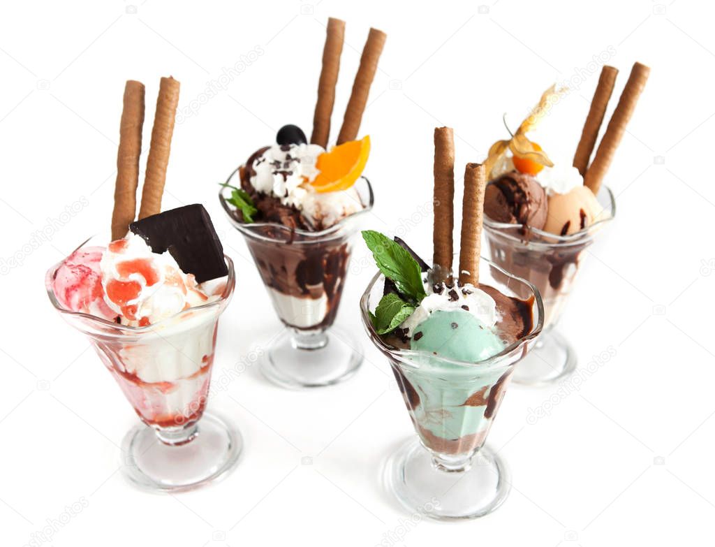 Ice cream glasses collection on white